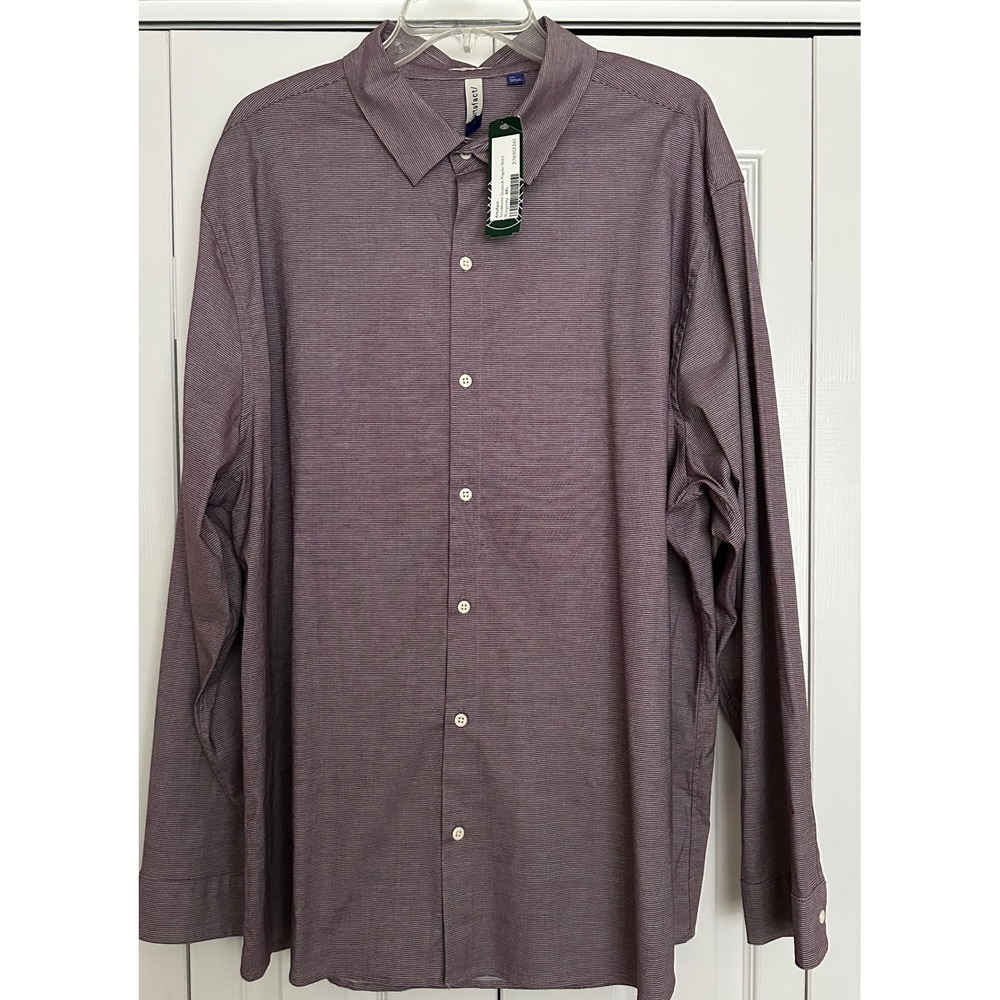 NWT Artefact  Reg Fit Stretch‎ Button Up Shirt Men's XXL Burgundy White Stripe